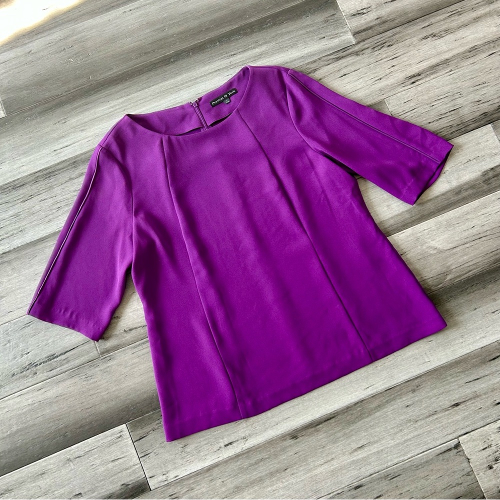 💜 LAST CHANCE Preston & York Royal Purple Elbow Sleeve Blouse w/ Satin Pipping